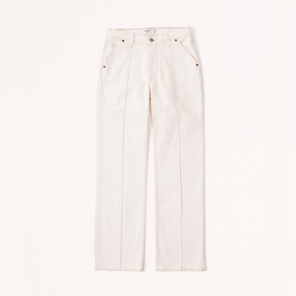 Abercrombie & Fitch Vintage Comfort Stretch Curve Love Mid Rise Baggy Cream Jean - Picture 4 of 9